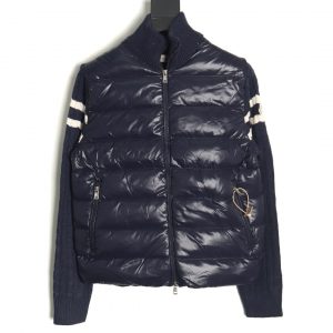 Moncler Blue Down Jacket with Wool Knit Stitching