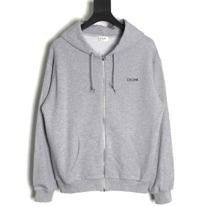 Celine Basic Letter Print Zip Hoodie Grey