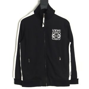 Loewe Black Jacket with Zip and Logo on Chest with Stitching on Arm