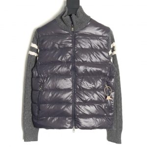 Moncler Grey Down Jacket with Wool Knit Stitching