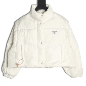 Prada White Short Dual-Use Nylon Down Jacket