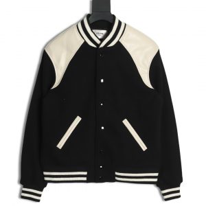 Celine Black and White Leather Baseball Jacket