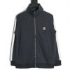 Moncler Black Zip Up Jacket with Side Seam Stripes