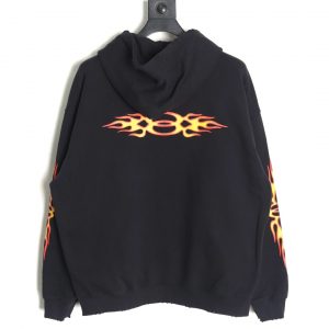 Alternative view of Balenciaga Double Hoop Flames Digital Direct Injection Washed Distressed Zip Up Hoodie