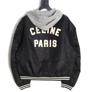 Alternative view of Celine new hooded cotton jacket with embroidered letters Black
