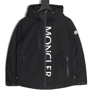 Moncler Black Reflective Lettering Lapel Down Jacket