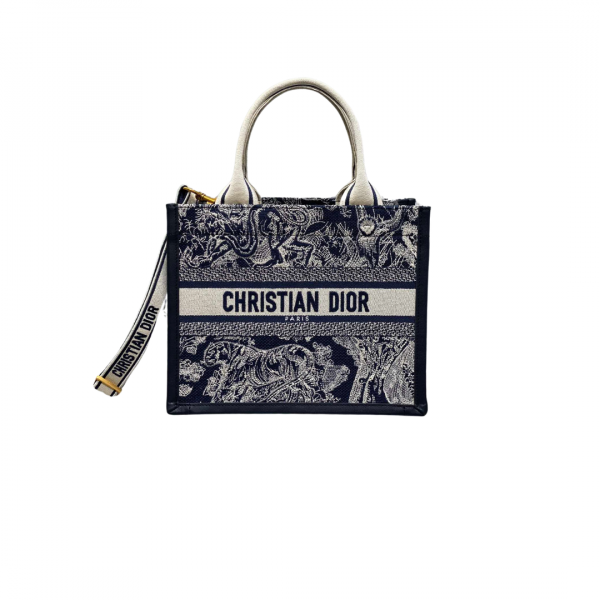 Dior Tigress White Handle Tote Blue