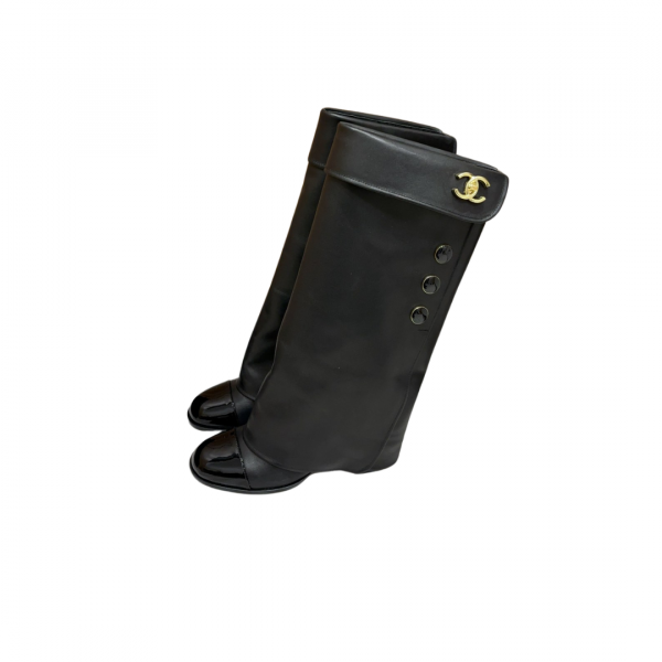 Chanel Fold Over Boots High Black