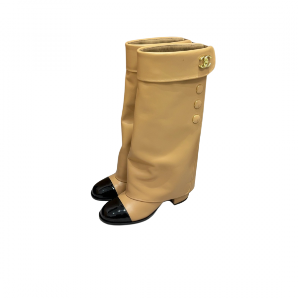 Chanel Fold Over Boots High Beige