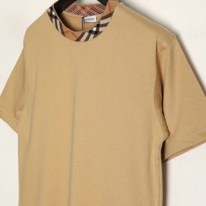 Burberry Plaid Collar Spliced Short Sleeves Camel - Image 3