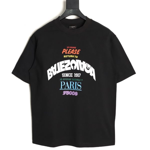 Balenciaga Black Embroidered Letter Short-Sleeved T-shirt