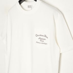Dior classic embroidered short-sleeved pocket White - Image 3