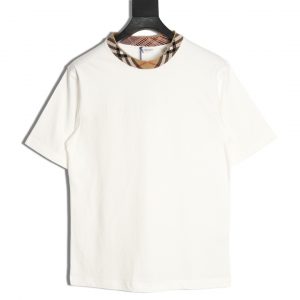 Burberry Plaid Collar Spliced Short Sleeves Black White