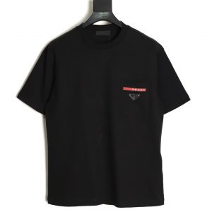 Prada Classic Leather Pocket Tag Short Sleeve Black