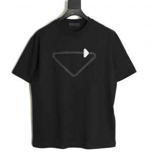 Prada Classic Triangle Embroidered Leather Label Black