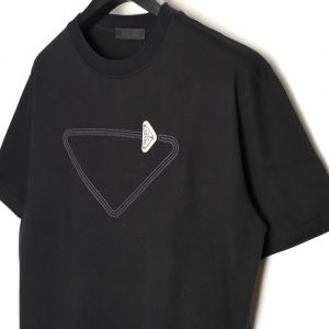 Prada Classic Triangle Embroidered Leather Label Black - Image 3