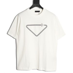 Prada Classic Triangle Embroidered Leather Label White