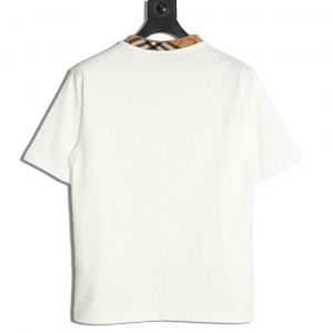 Burberry Plaid Collar Spliced Short Sleeves Black White - Image 3