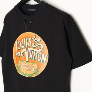 Louis Vuitton Short-sleeved T-shirt With Flying Letter Print and Chain Black - Image 3