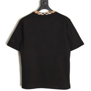 Burberry Plaid Collar Spliced Short Sleeves Black - Image 2