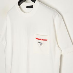 Prada Classic Leather Pocket Tag Short Sleeve White - Image 3