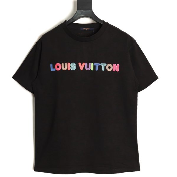 Louis Vuitton Black Rainbow Letter Print Short-Sleeved T-Shirt