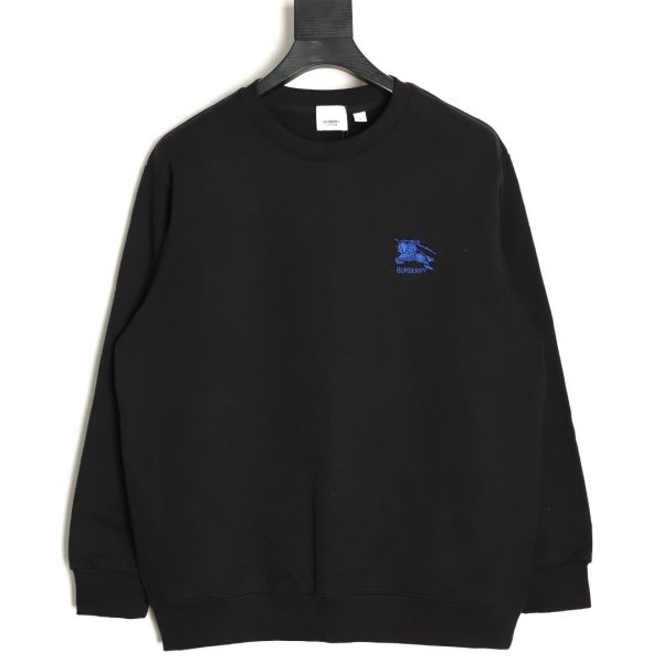 Burberry Crew Neck Sweatshirt with Horse Embroidered on the Back with Oak Leaves Black
