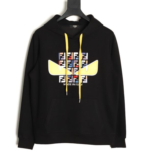 Fendi Letter Print Towel Eye Patch Black Hoodie