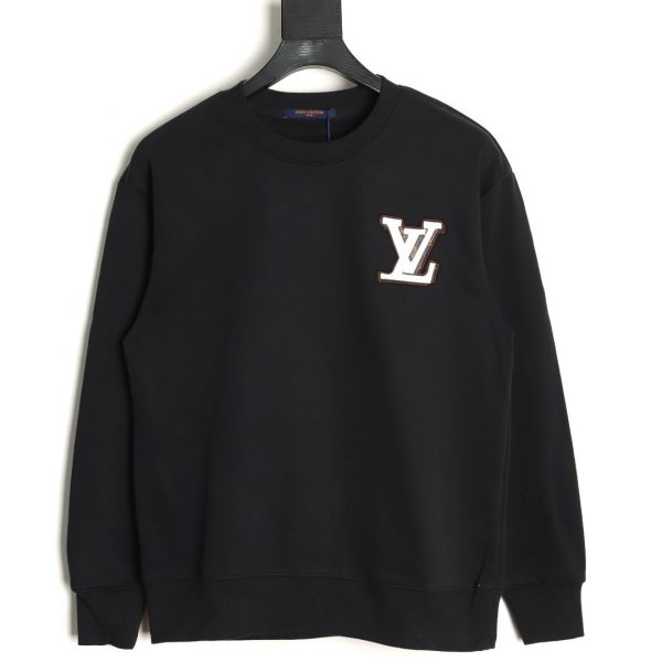 Louis Vuitton Crewneck Sweatshirt with Embroidered Lettering and Leather Label