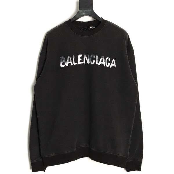 Balenciaga Washed Letter Print Crew Neck Sweatshirt