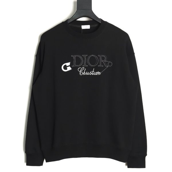 Dior Crew Neck Sweatshirt with Embroidered Lettering and Pin Black