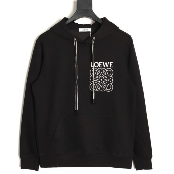 Loewe Fleece Hoodie With Embroidered Patch Black