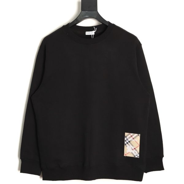Burberry Crew Neck Sweatshirt with Plaid Letter Embroidery and Patch Label Black