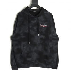 Balenciaga Mud-Dyed Distressed Hoodie with Tail Embroidery in Black