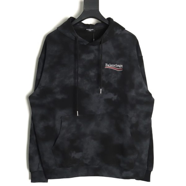 Balenciaga Mud-Dyed Distressed Hoodie with Tail Embroidery in Black