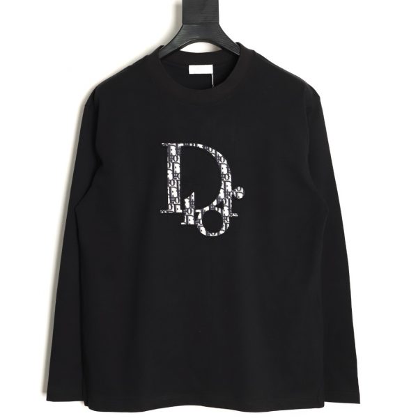 Dior Classic Black Long-Sleeved T-Shirt with Embossed Three-Dimensional Patch