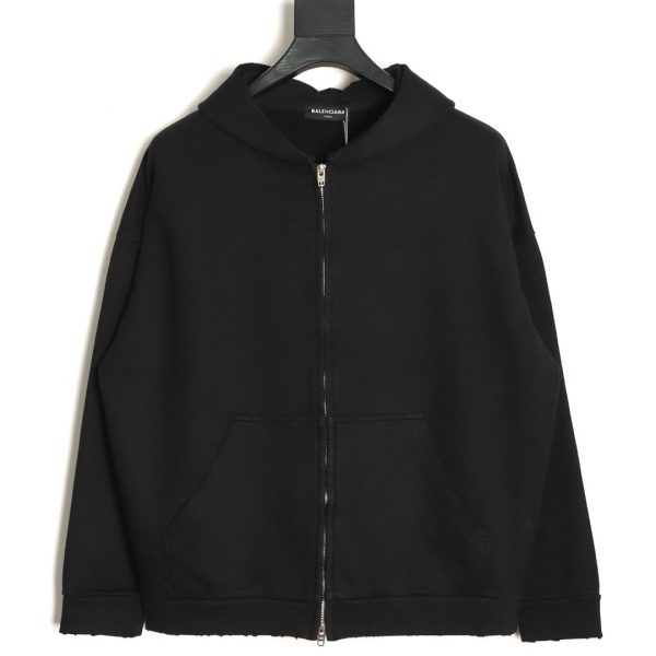 Balenciaga Jacket With Inverted Letter Embroidery on The Back And Double Zipper Black