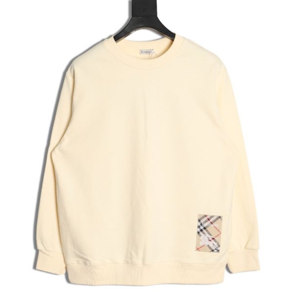 Burberry Crew Neck Sweatshirt with Plaid Letter Embroidery and Patch Label