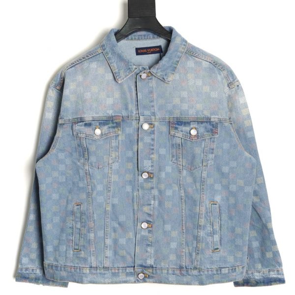 Louis Vuitton Denim Jacket with Small Colorful Check Print