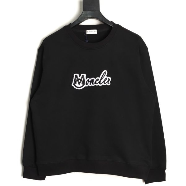 Moncler Black Patch Letter Crew Neck Sweatshirt