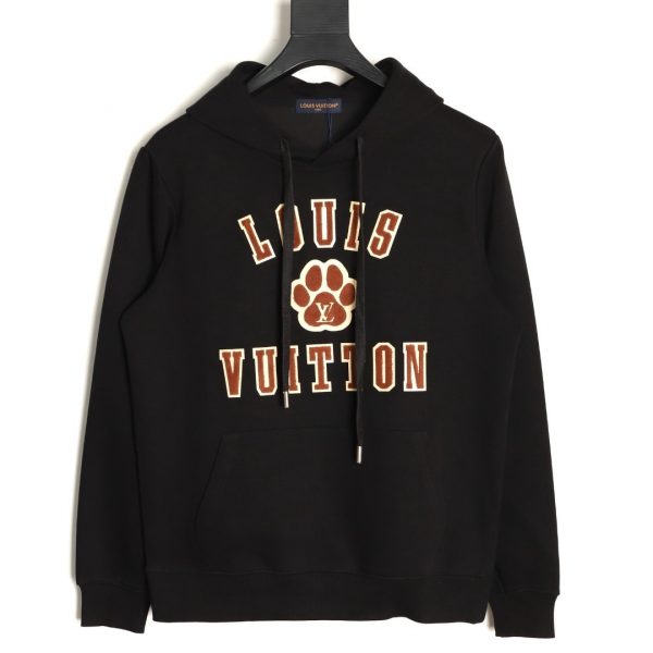 Louis Vuitton Towel Patch Letter Logo Hoodie Black