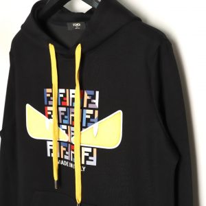 Alternative view of Fendi Letter Print Towel Eye Patch Black Hoodie