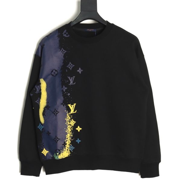 Louis Vuitton Ink Splatter Monogram Print Crewneck Sweatshirt Black