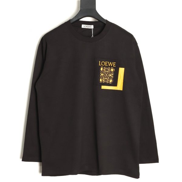 Loewe Long-Sleeved Black T-Shirt with Overlay Pocket and Hollow Logo