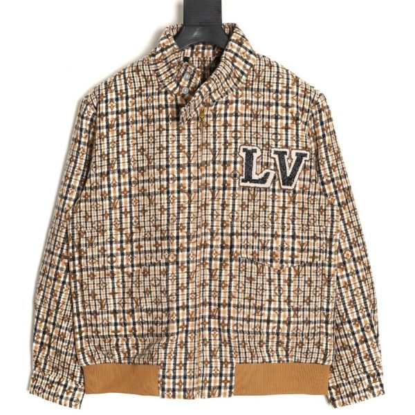 Louis Vuitton Vintage Floral and Check Print Jacket with All-Over Embroidered Badge