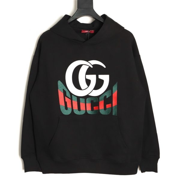 Gucci Double G Logo Print Hoodie Black