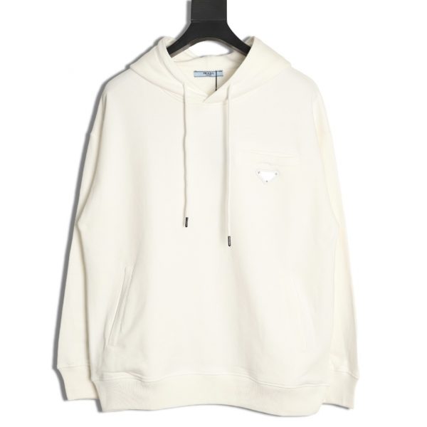 Prada Triangle Iron-On Brand Logo Hoodie with Side Fake Pocket