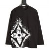 Louis Vuitton Black long-sleeved T-shirt with ink print and large four-leaf clover logo at the hem