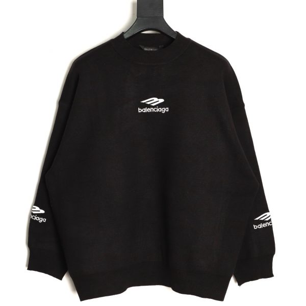 Balenciaga Embroidered Crew Neck Sweater Black