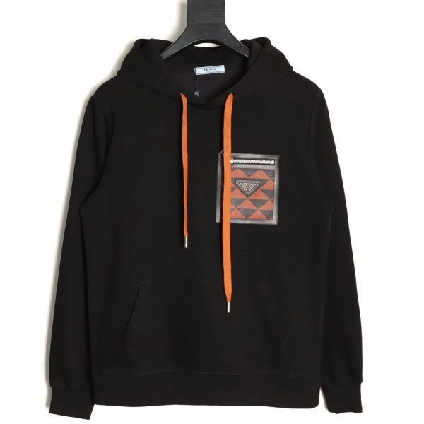 Prada Triangular Logo Faux Zip Pocket Hoodie